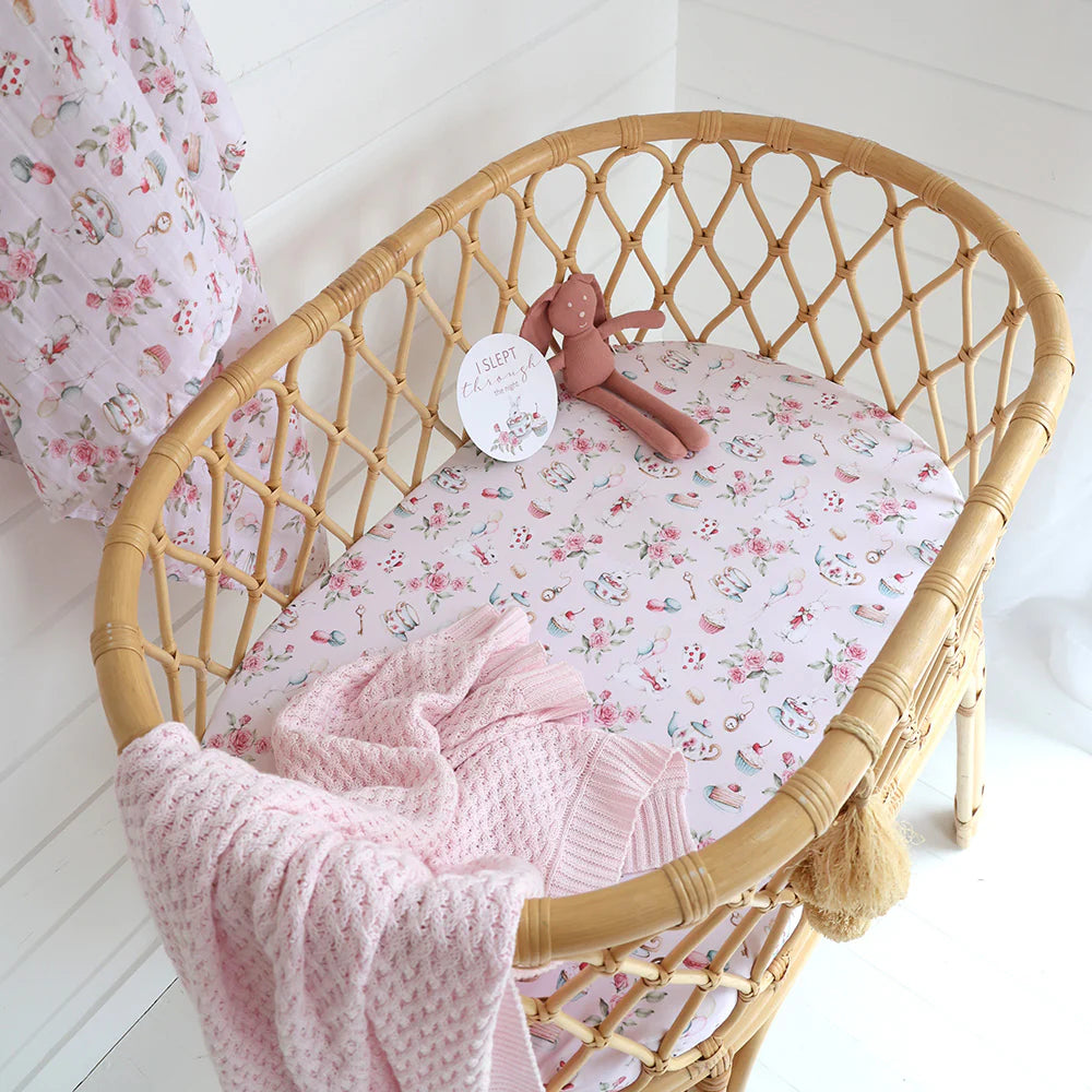 Organic Bassinet Sheet / Change Pad Cover - Alice’s Tea Party