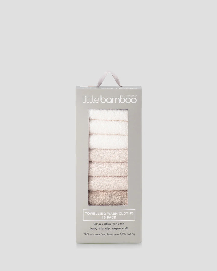 Little Bamboo Baby Towelling Washers 10PK - Iced Coffee