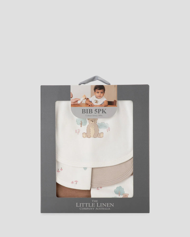 Little Linen Jersey Bib 5PK - Bushland Bear