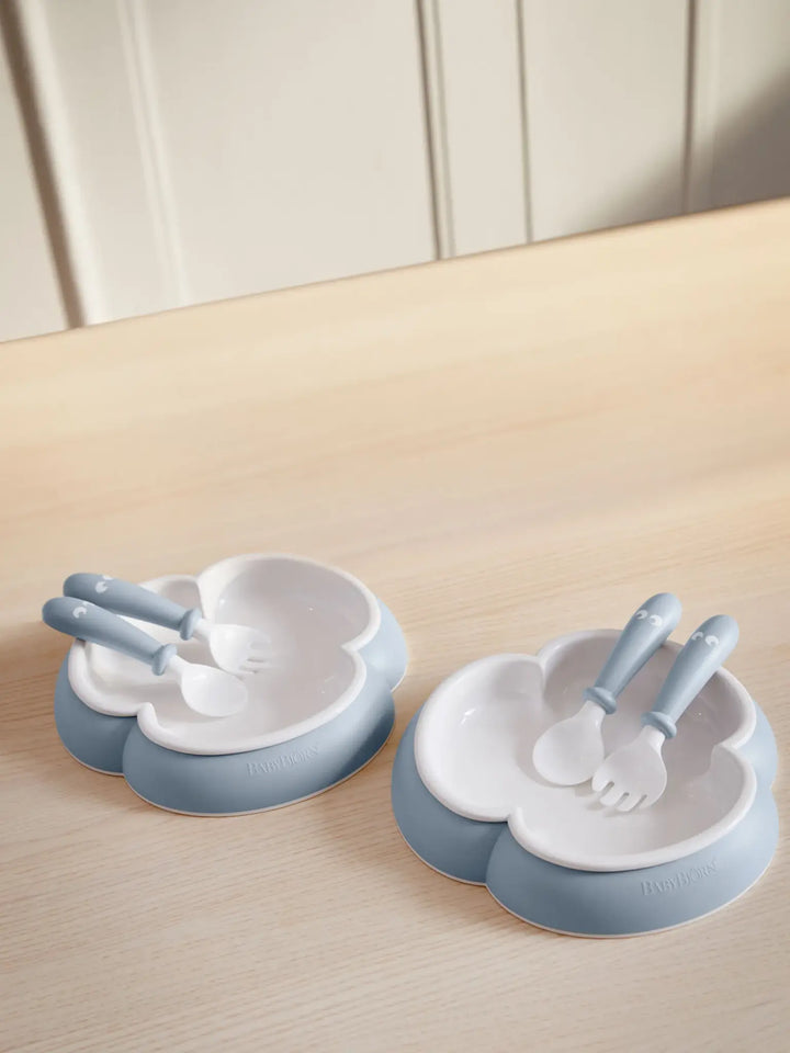BabyBjorn Baby Plate, Spoon and Fork, 2 sets - Powder blue