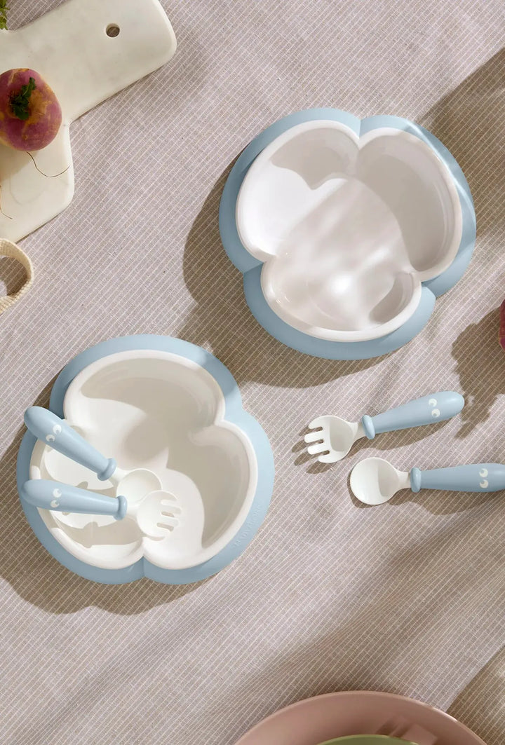 BabyBjorn Baby Plate, Spoon and Fork, 2 sets - Powder blue