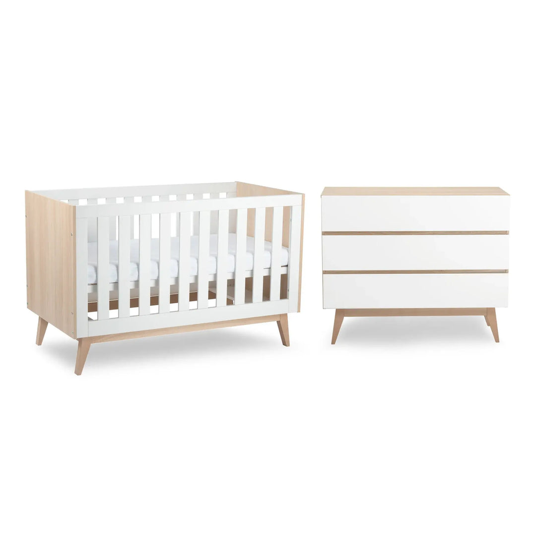 BabyRest Tommi Nursery Package Cot & Chest - Oak/White