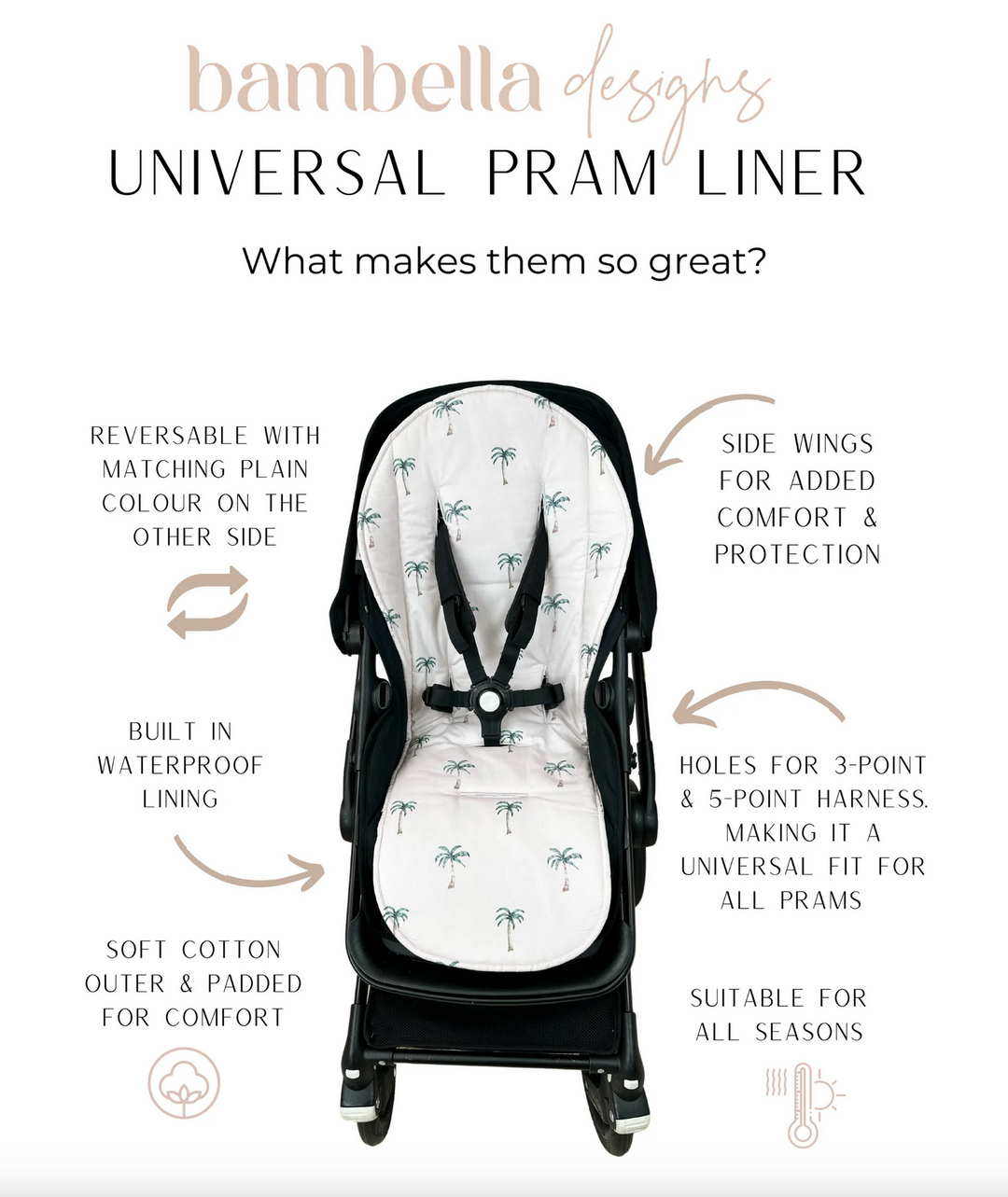 Bambella Designs Universal Pram Liner | Malibu Sand