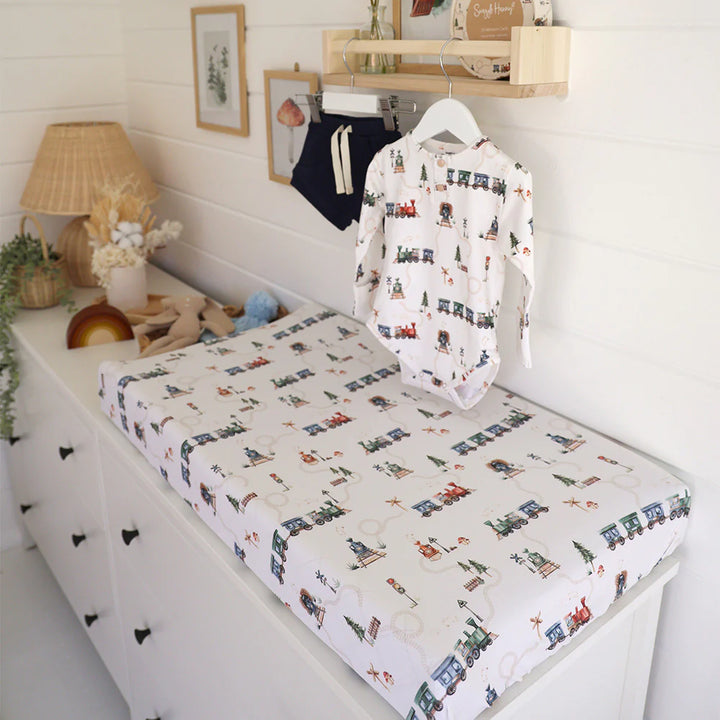 Bassinet Sheet / Change Pad Cover Trains