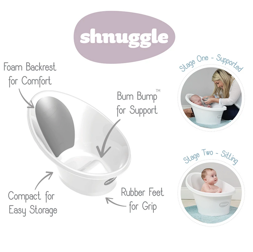 Shnuggle Bath with Plug - White/Grey