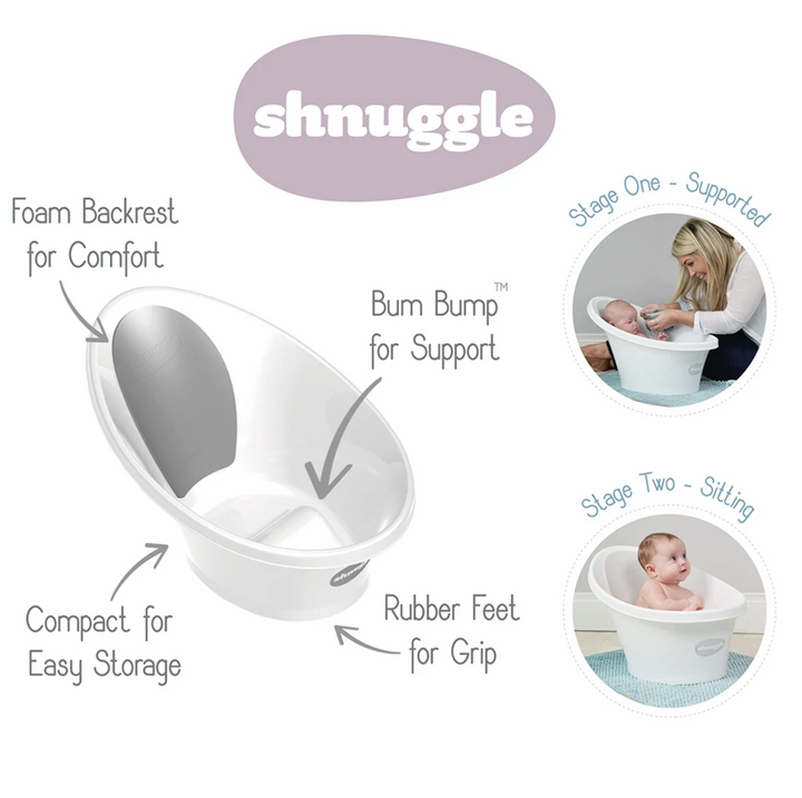 Shnuggle Bath with Plug - White/Grey