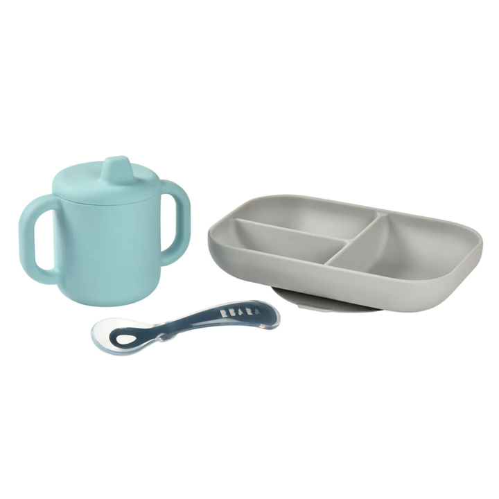 Beaba Silicone Learning Set - Blue/Grey