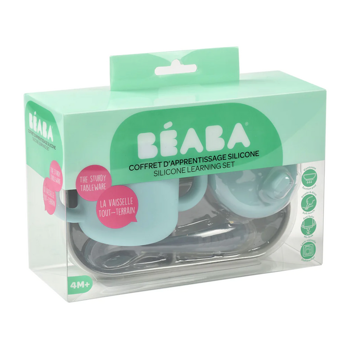 Beaba Silicone Learning Set - Blue/Grey