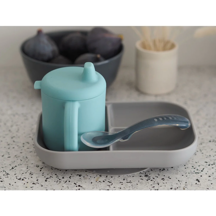 Beaba Silicone Learning Set - Blue/Grey