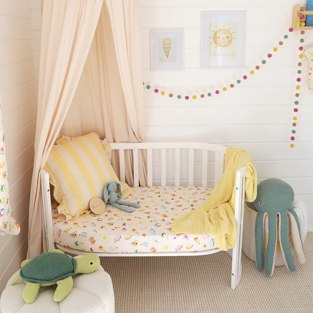 Fitted Cot Sheet - Beach Fun