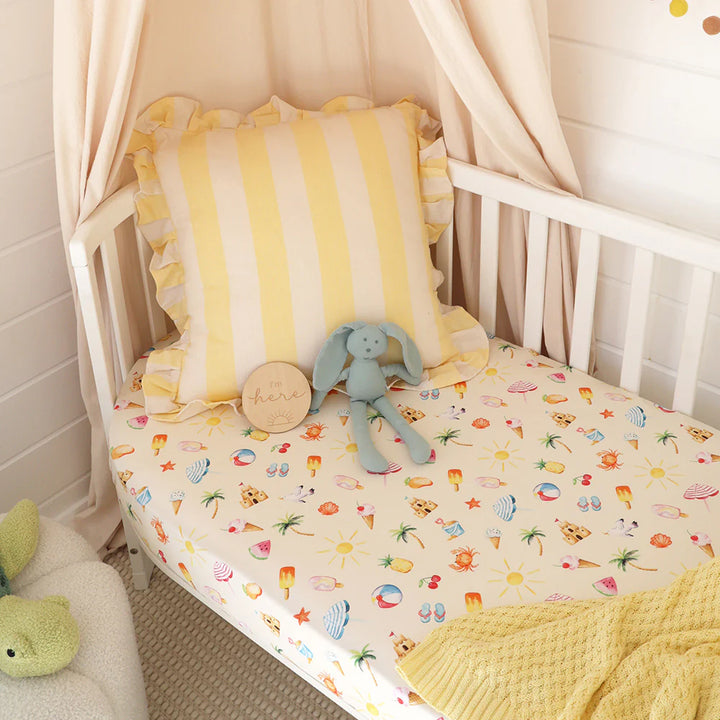 Fitted Cot Sheet - Beach Fun