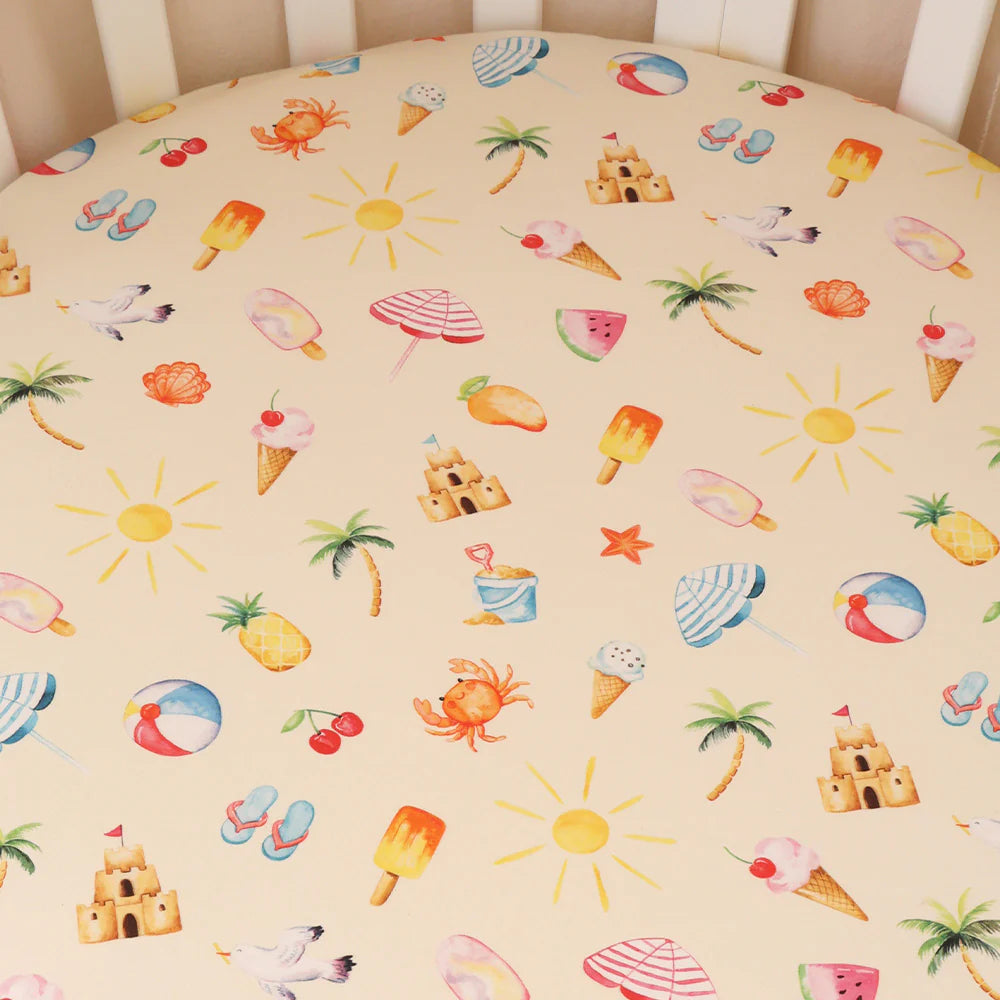 Fitted Cot Sheet - Beach Fun