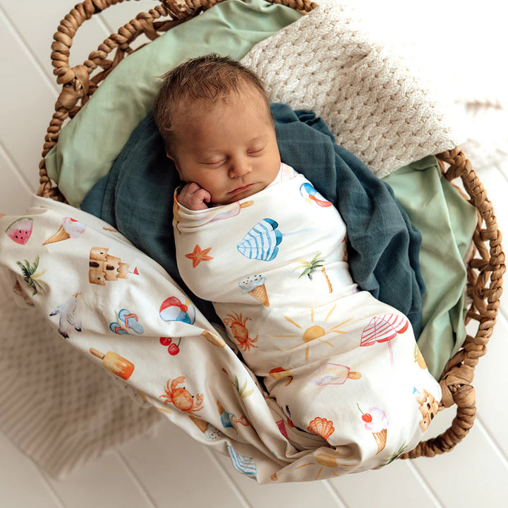 Organic Jersey Wrap & Beanie Set - Beach Fun