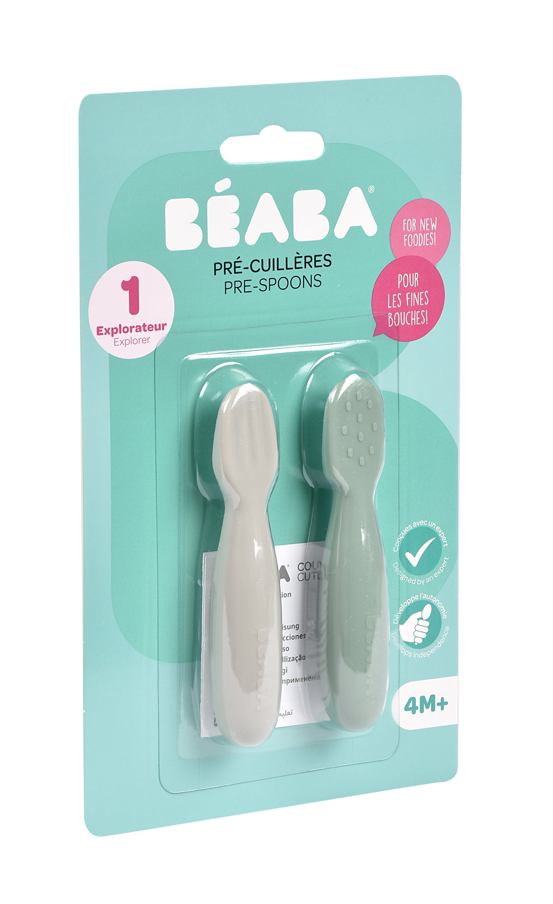 Beaba Silicone Pre-Spoons 2 Pack - Sage Green/Velvet Grey