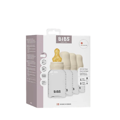 Bibs Baby Bottle Complete Set (4 Pack) 150ml Latex - Ivory