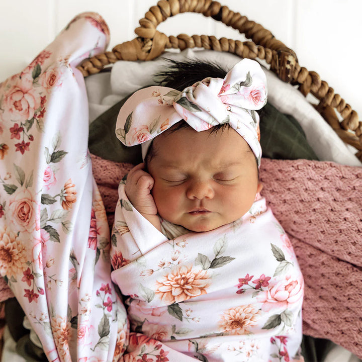 Baby Jersey Wrap & Topknot Set - Birds & Blooms