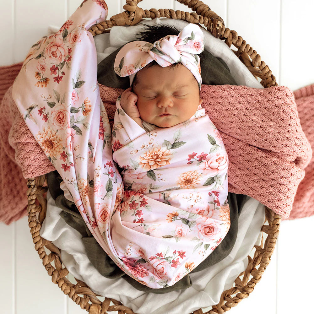 Baby Jersey Wrap & Topknot Set - Birds & Blooms