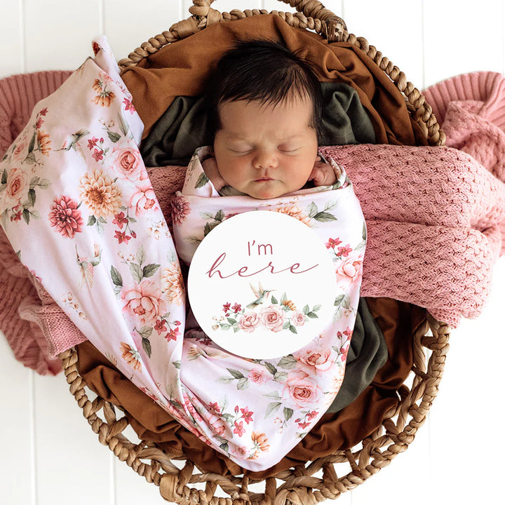 Baby Jersey Wrap & Topknot Set - Birds & Blooms