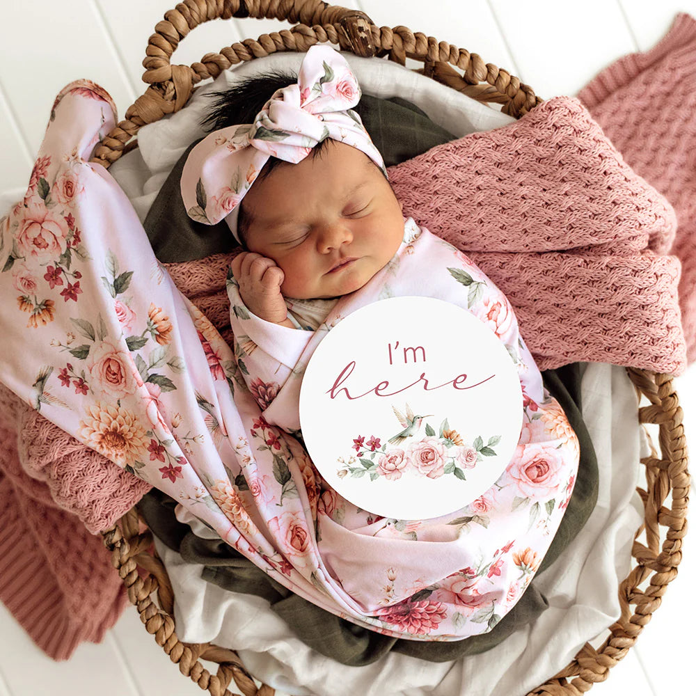 Baby Jersey Wrap & Topknot Set - Birds & Blooms