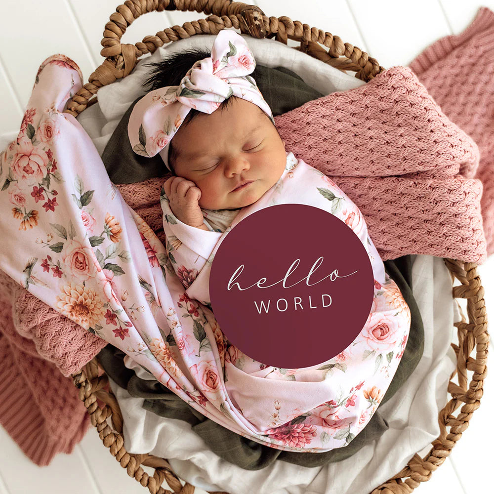 Baby Jersey Wrap & Topknot Set - Birds & Blooms