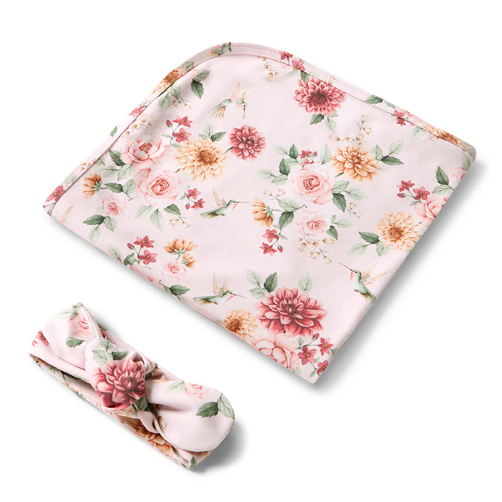 Baby Jersey Wrap & Topknot Set - Birds & Blooms