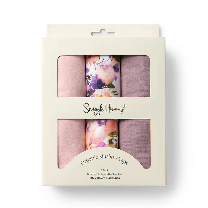 Snuggle Hunny Large Organic Muslin Wraps 3 Pack - Blushing Beauty/Dusk/Fairytale