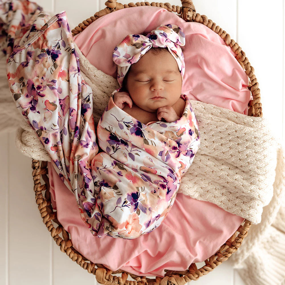 Baby Jersey Wrap & Topknot Set - Blushing Beauty
