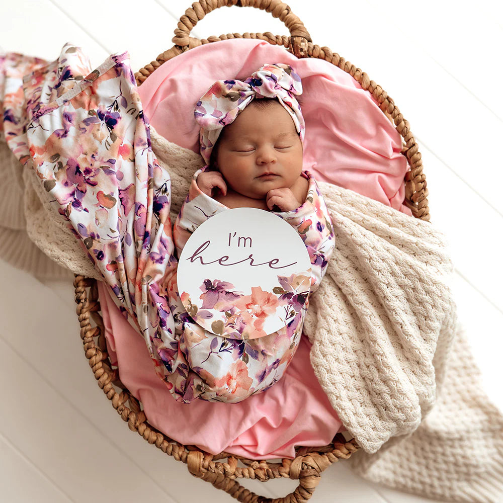 Baby Jersey Wrap & Topknot Set - Blushing Beauty