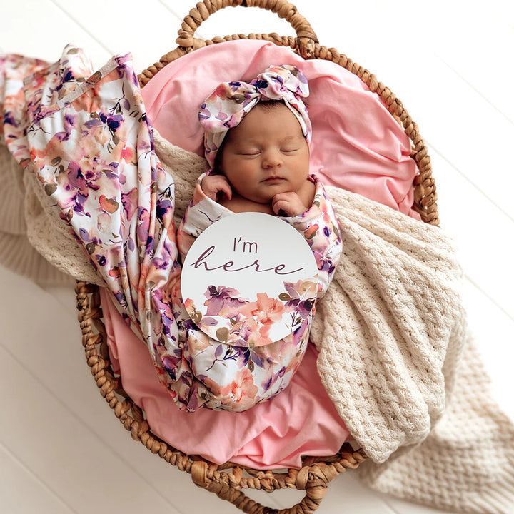 Baby Jersey Wrap & Topknot Set - Blushing Beauty