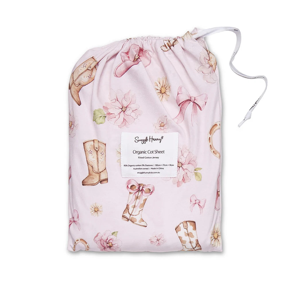 Snuggle Hunny Organic Fitted Cot Sheet - Boots & Bows