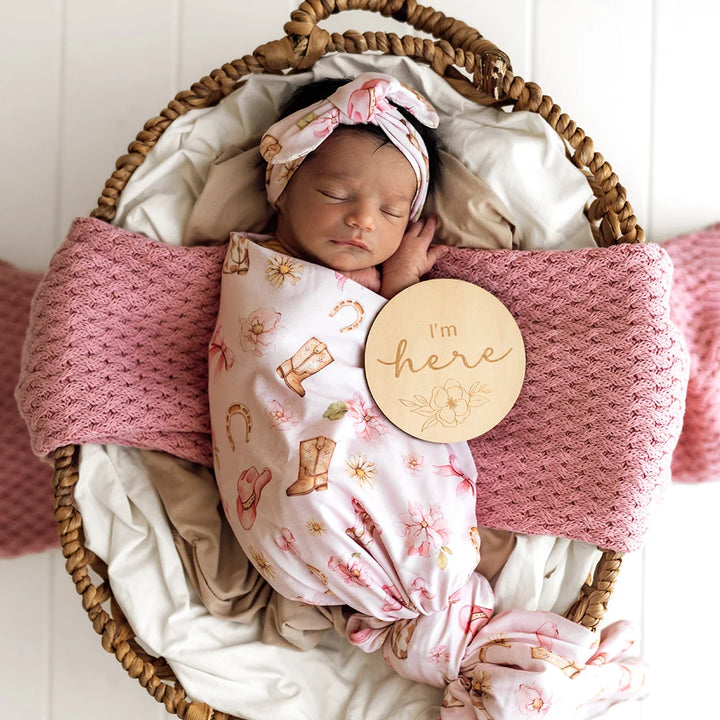 Snuggle Hunny Organic Jersey Wrap & Topknot Set - Boots & Bows