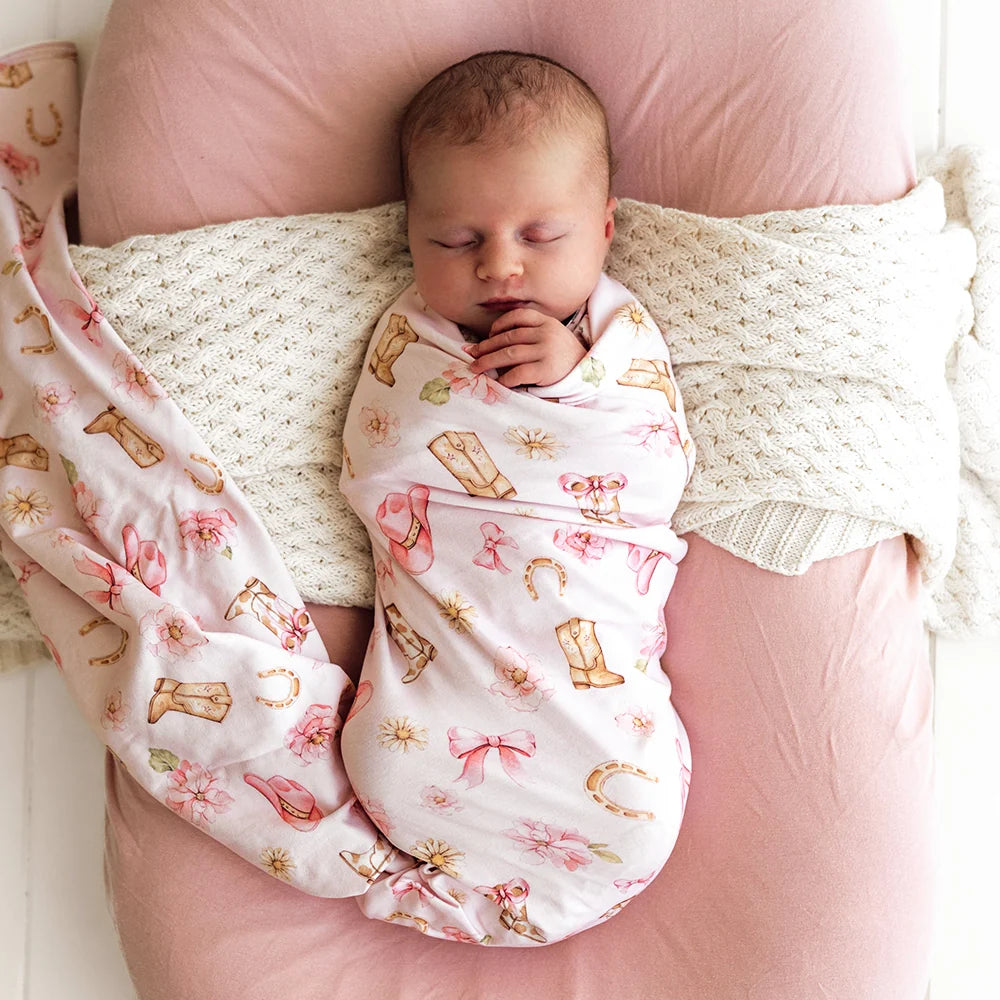 Snuggle Hunny Organic Jersey Wrap & Topknot Set - Boots & Bows