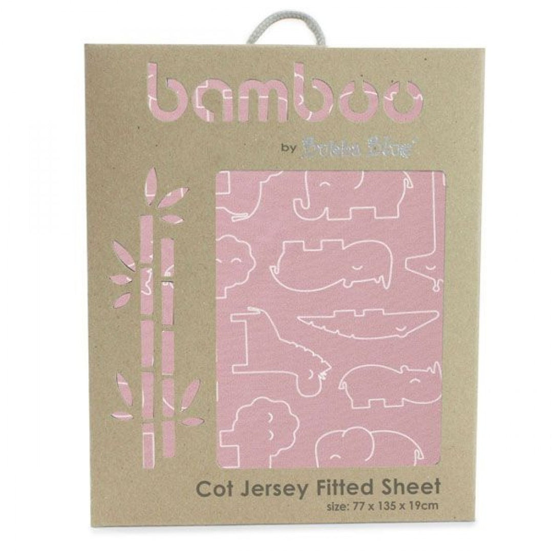 Bamboo Jersey Cot Fitted Sheet Safari Pink