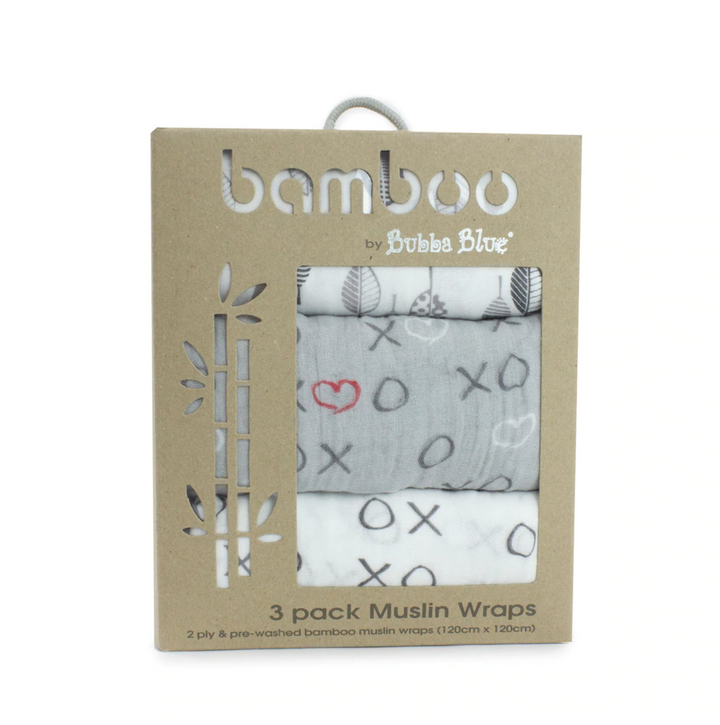Bamboo 3pk Muslin Swaddle Wraps-Silver Mist