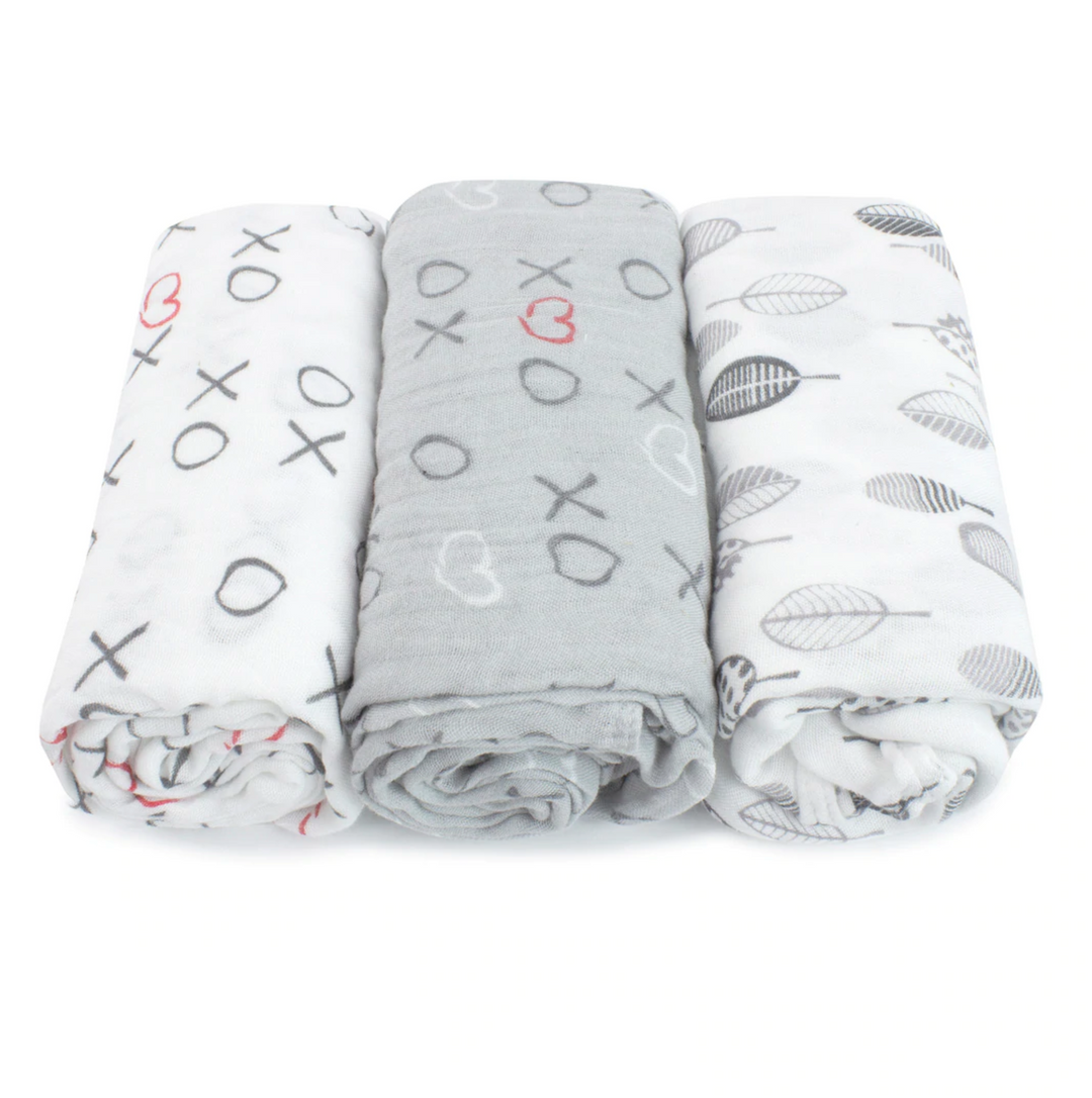 Bamboo 3pk Muslin Swaddle Wraps-Silver Mist