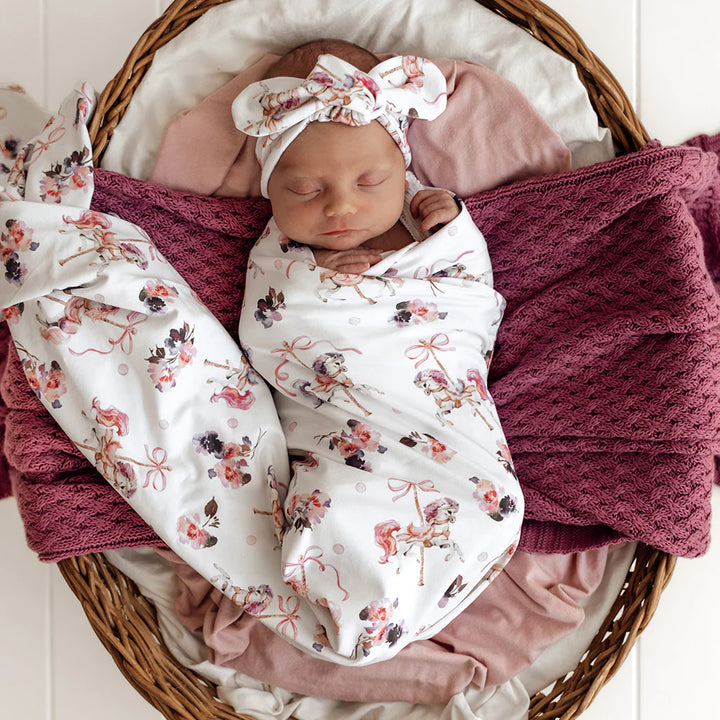 Baby Jersey Wrap & Topknot Set - Carousel