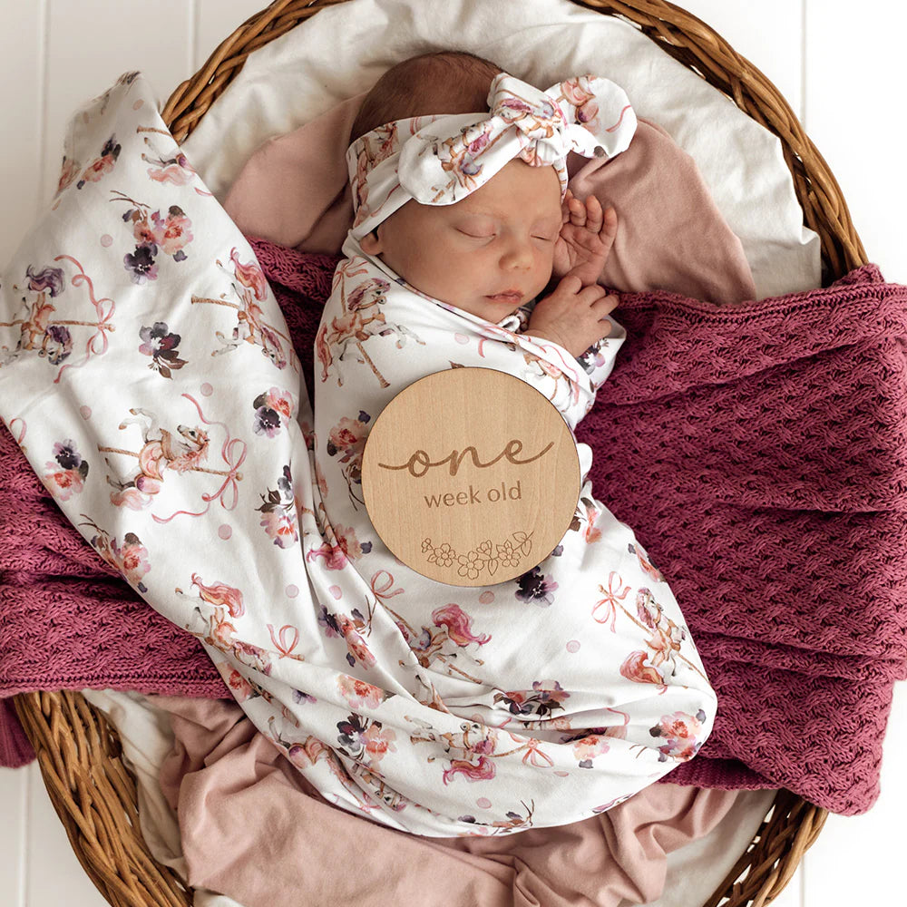 Baby Jersey Wrap & Topknot Set - Carousel