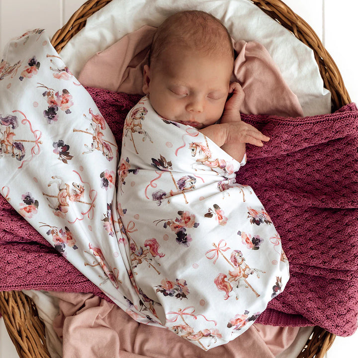 Baby Jersey Wrap & Topknot Set - Carousel