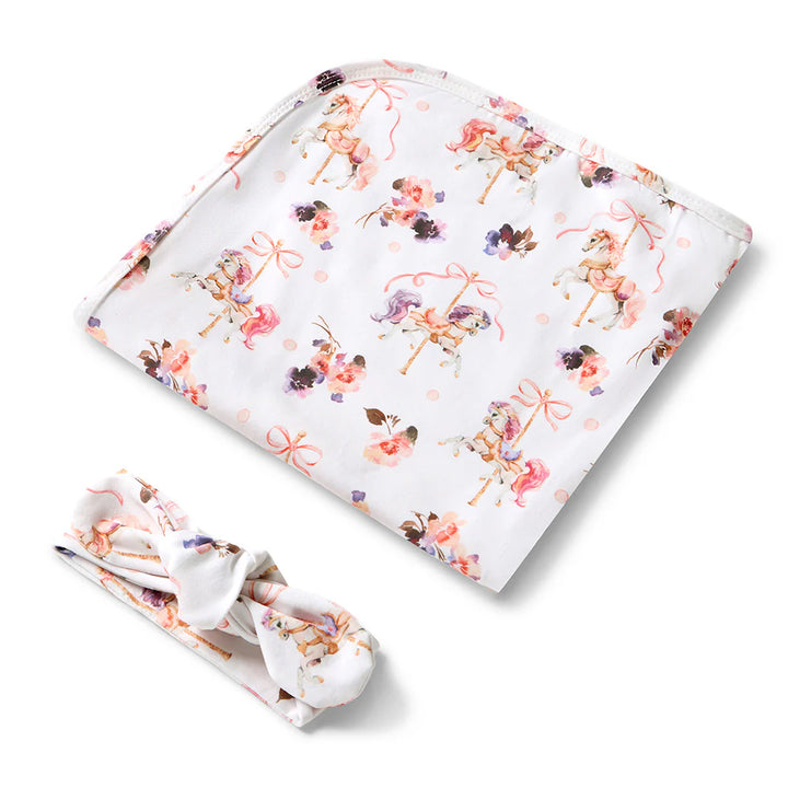 Baby Jersey Wrap & Topknot Set - Carousel