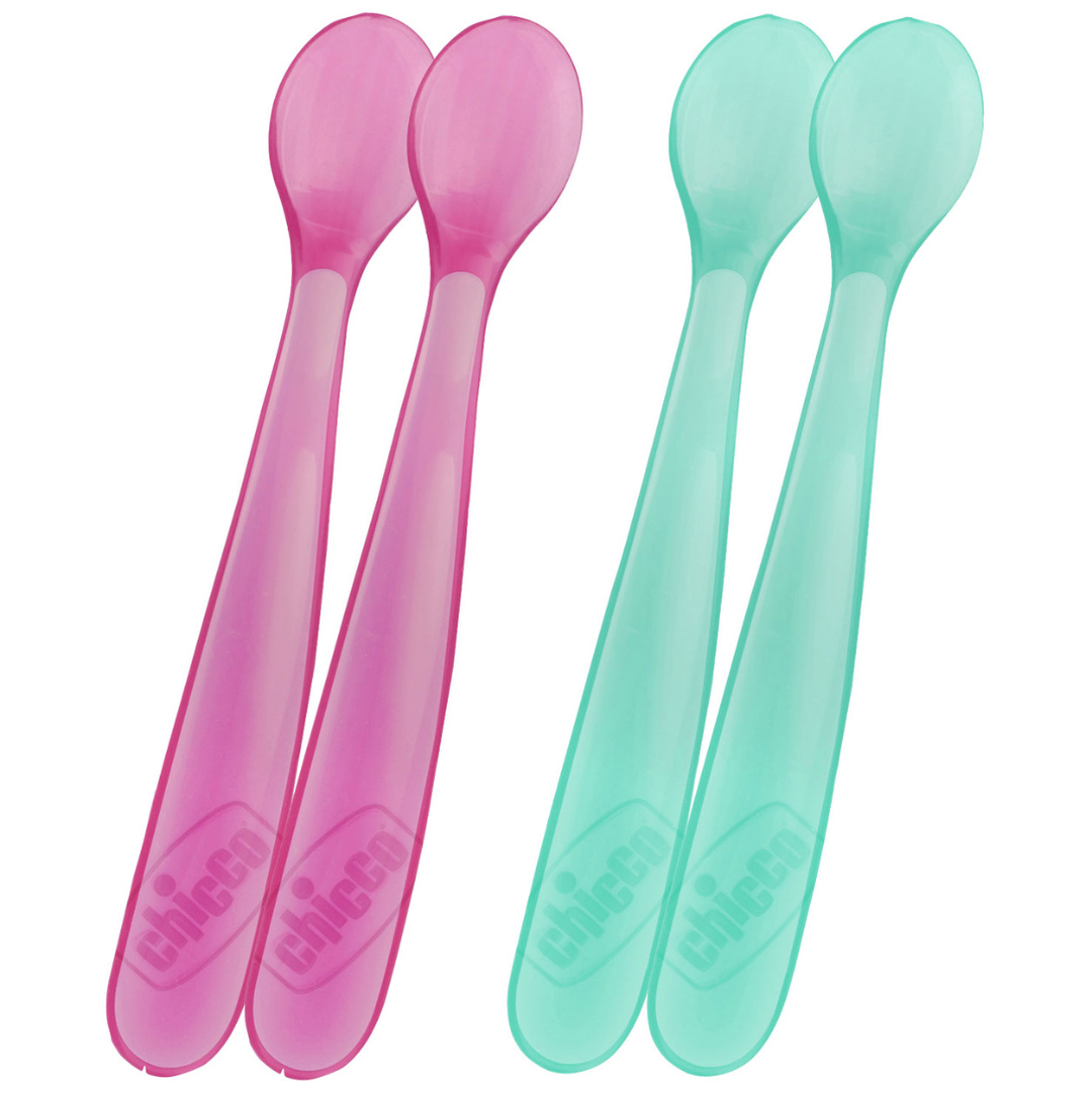 Chicco Soft Silicone Spoon 6m+ 2pk-Pink