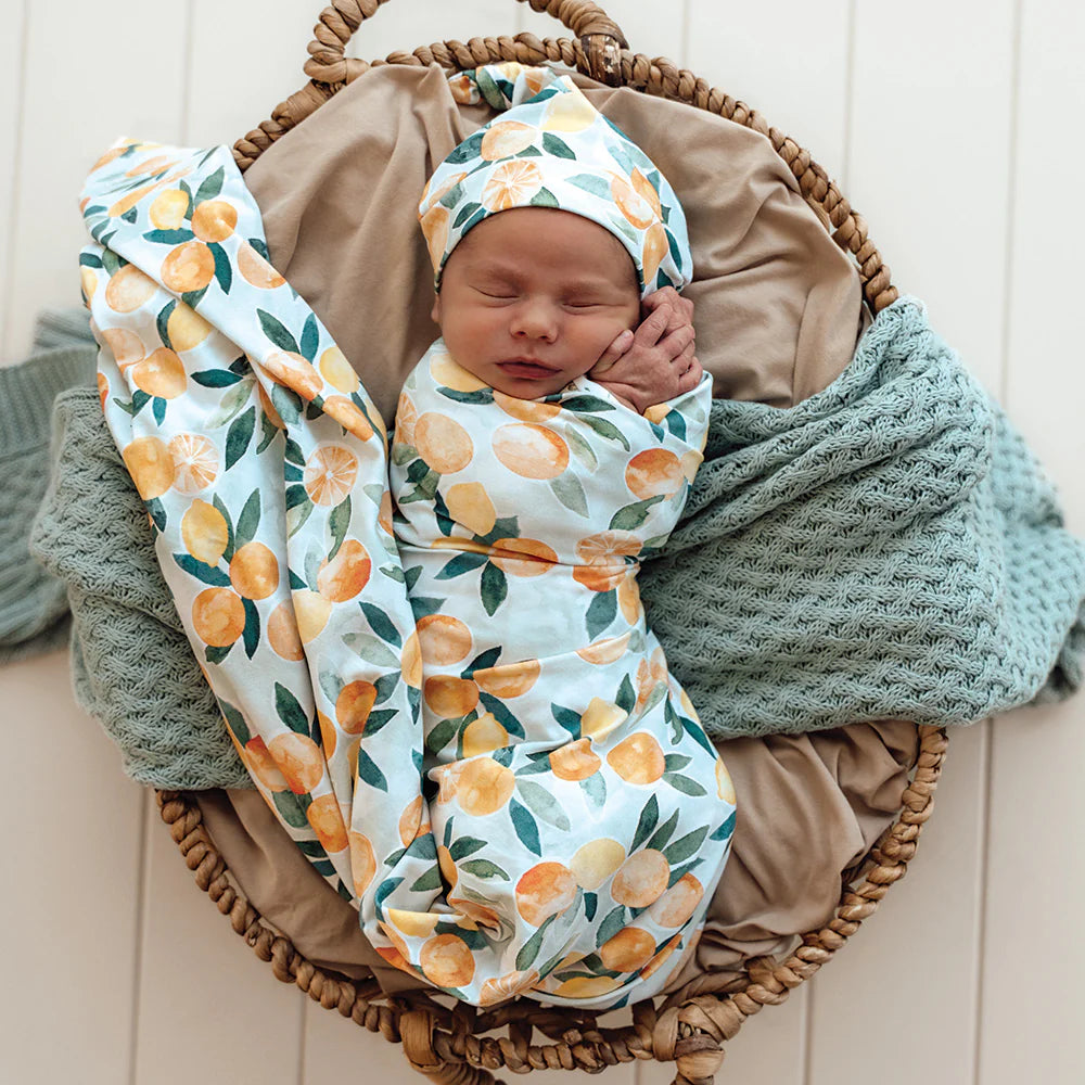 Organic Jersey Wrap & Beanie Set - Citrus Squeeze
