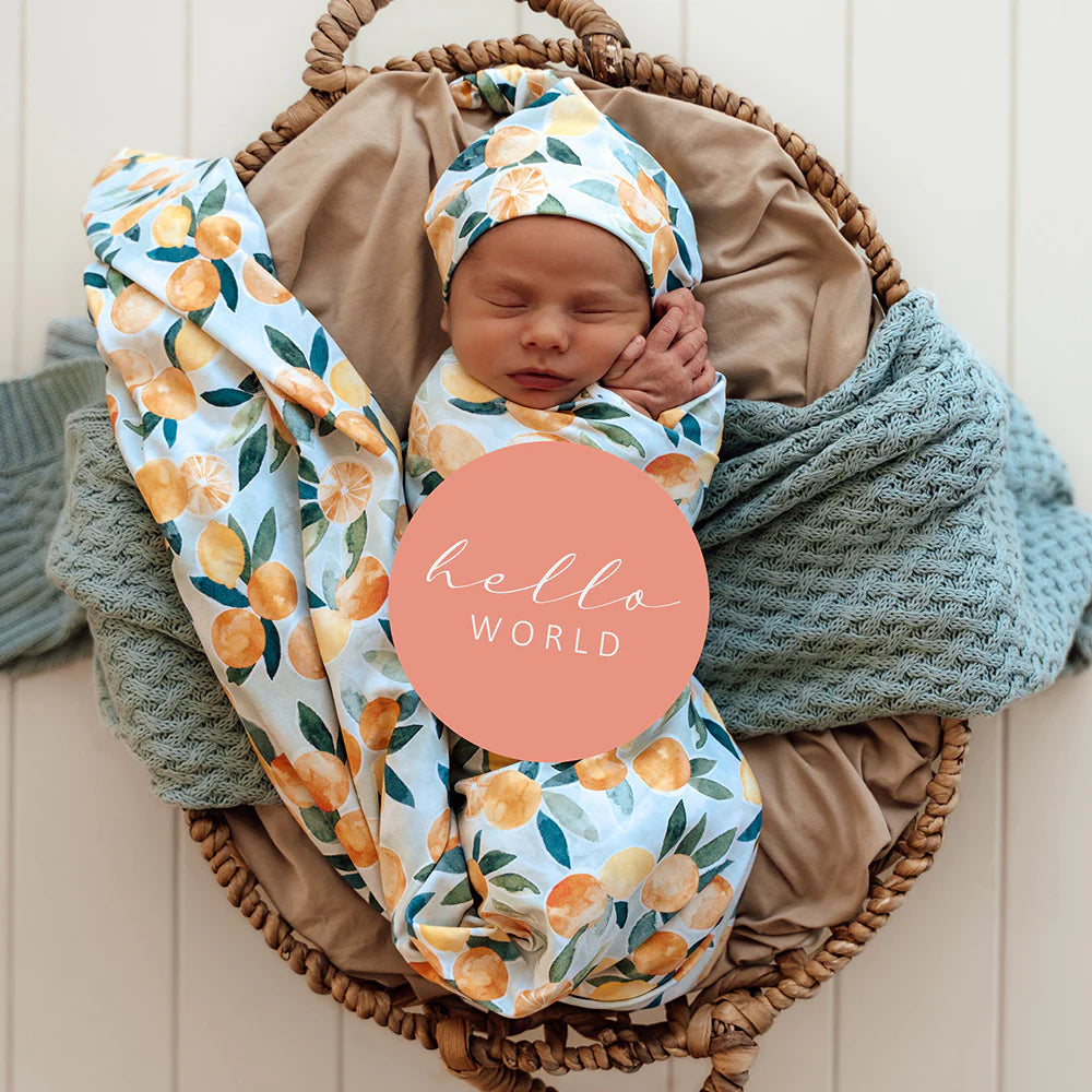 Organic Jersey Wrap & Beanie Set - Citrus Squeeze