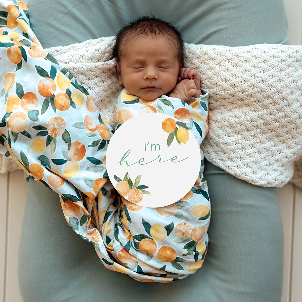 Organic Jersey Wrap & Beanie Set - Citrus Squeeze