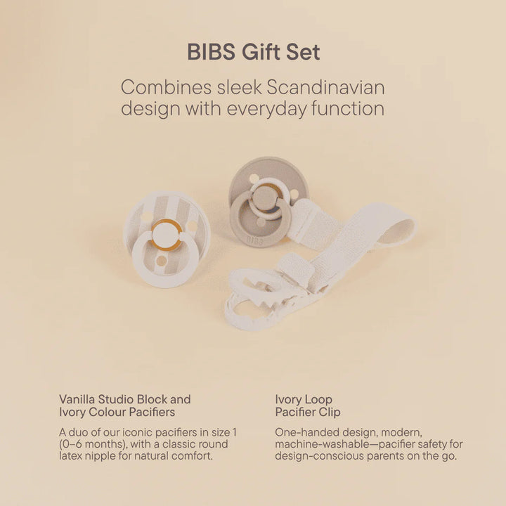 BIBS Colour Dummy & Loop Clip Gift Set - Ivory