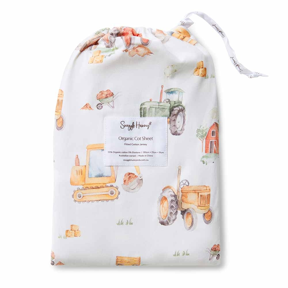 Organic Fitted Cot Sheet - Diggers