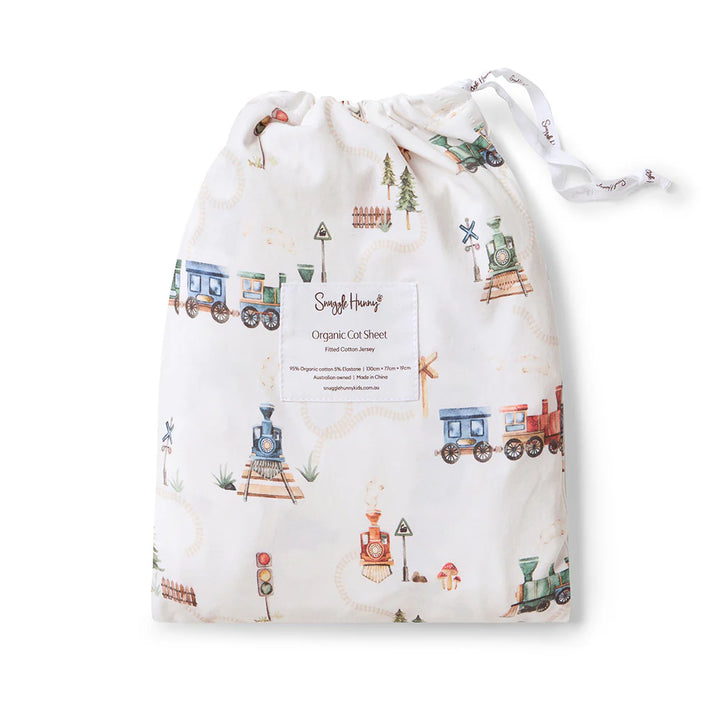 Organic Fitted Cot Sheet - Trains