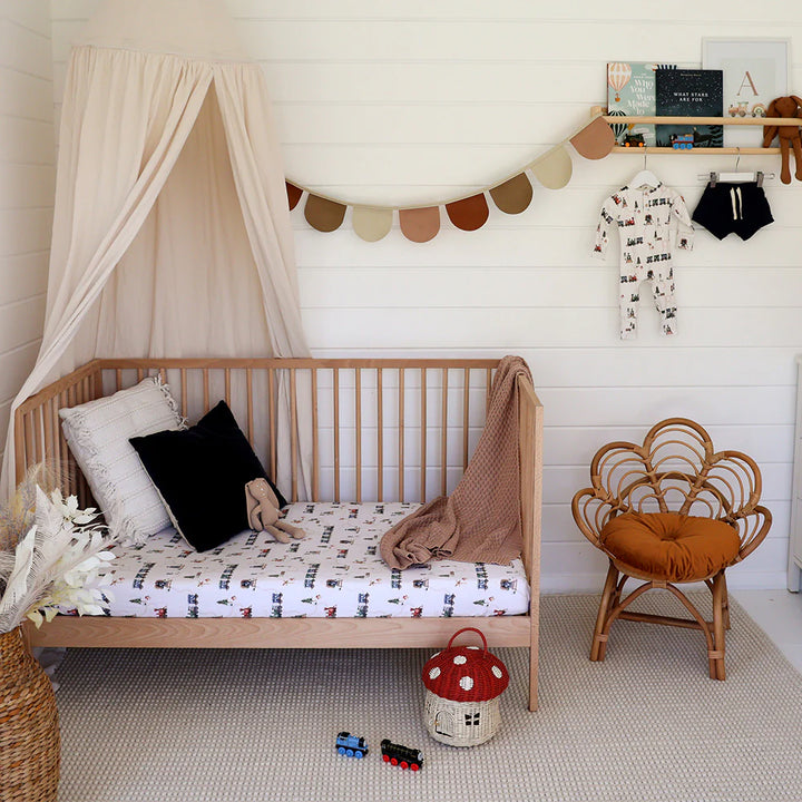 Organic Fitted Cot Sheet - Trains