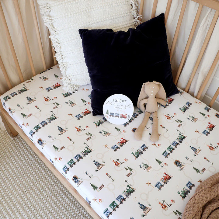 Organic Fitted Cot Sheet - Trains