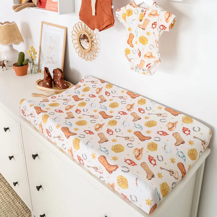 Snuggle Hunny Organic Bassinet Sheet / Change Pad Cover - Cowboys