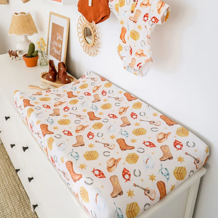 Snuggle Hunny Organic Bassinet Sheet / Change Pad Cover - Cowboys